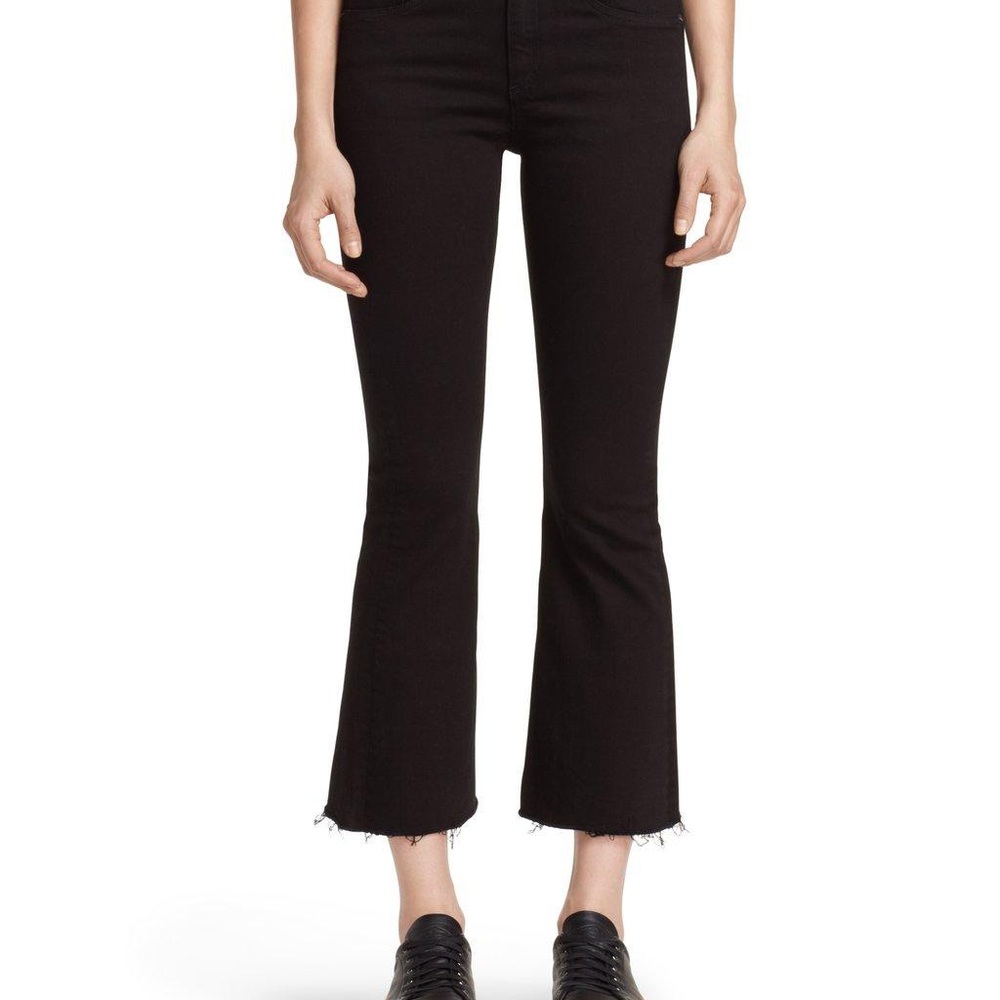 Rag & Bone/ jean 10 inch rise fray crop flare.
